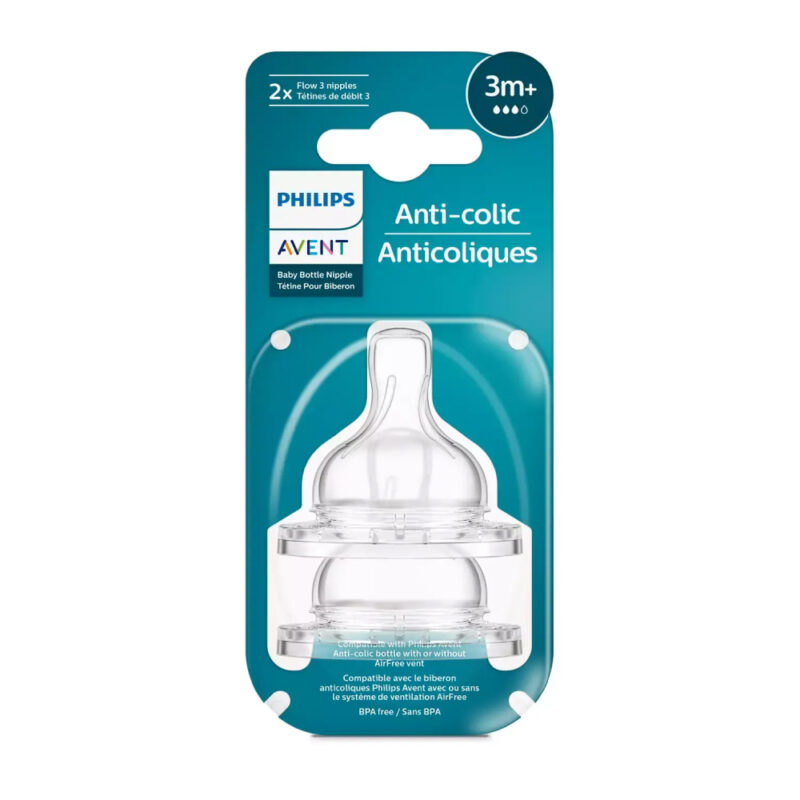 Philips Avent Pretkoliku barošanas pudeļu silikona knupīši, vidēja plūsma, 3M+ (2 gab.), 763/02