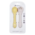 Silikona karote un dakšiņa Yellow/Beige Nordbaby
