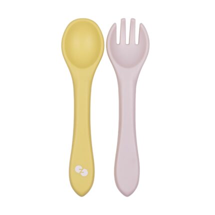 Silikona karote un dakšiņa Yellow/Beige Nordbaby