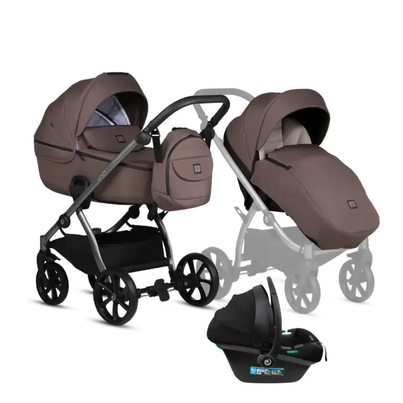 Bērnu rati 3in1 Uno 5 Plus essential 159 cocoa kulba ar sporta daļu un autokrēslu