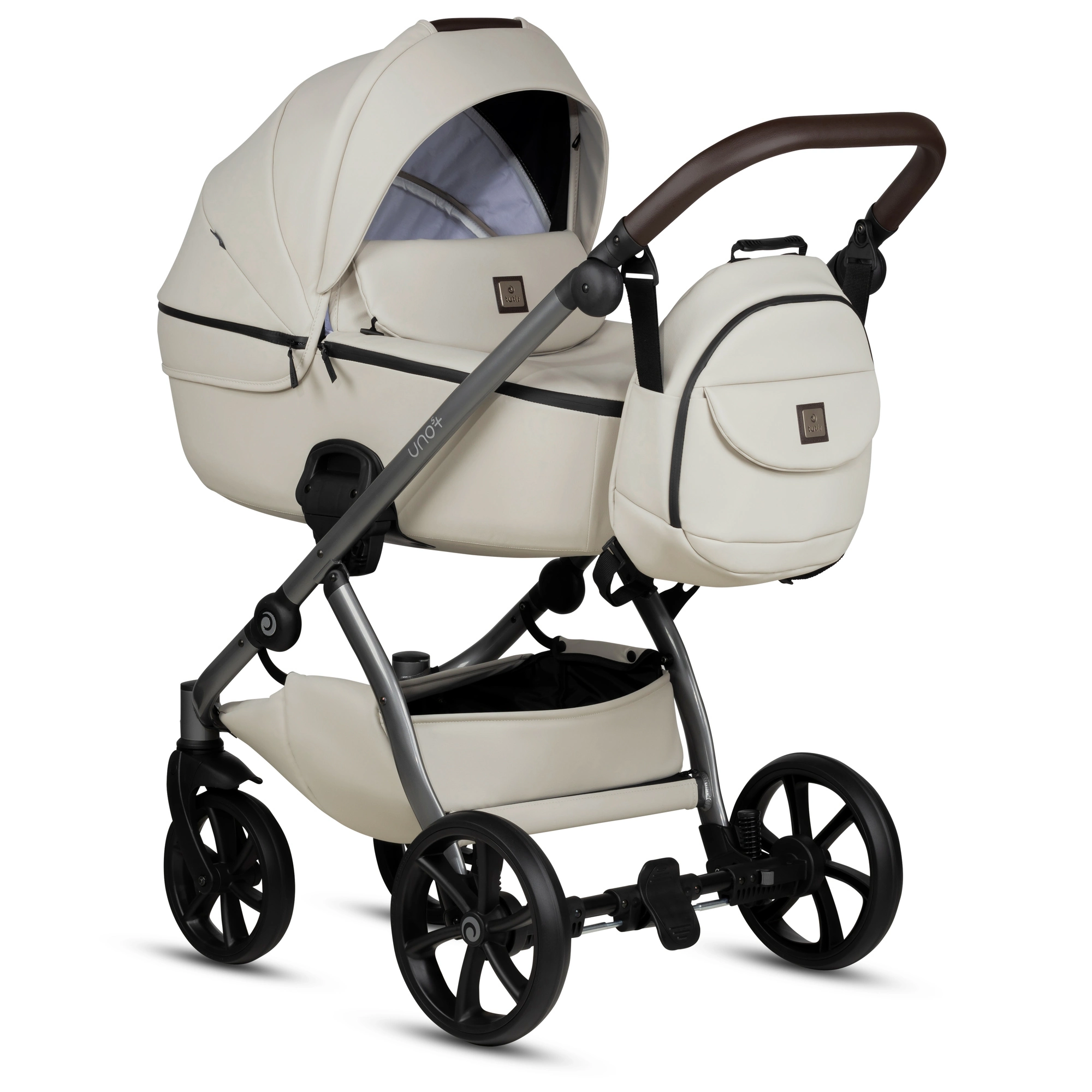 Bērnu rati 2in1 Uno 5 Plus Leather 168 Black Sesame