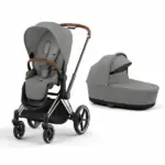 Cybex Priam V4 ratu komplekts 2in1 Mirage Grey, Chrome Brown rāmis