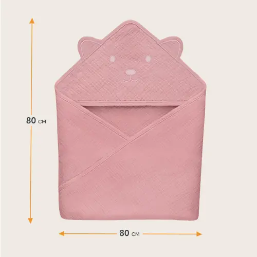 Muslīna dvielis ar kapuci, Lionelo pink baby